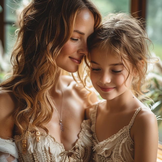 mother and daughter posing nude