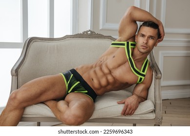 Muscular Male Bondage skirt pictures